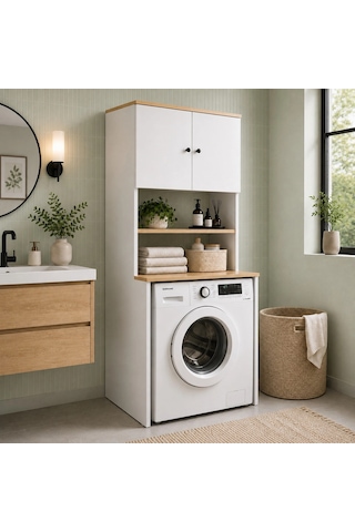 Banyo Dolabı / Çamaşır - Kurutma Makinesi Dolabı Beyaz - Atlantik Çam