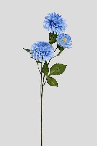Mavi Yapay Dahlia Yıldız Çiçeği 3 Dallı Lüx İpeksi Dokulu 75 Cm