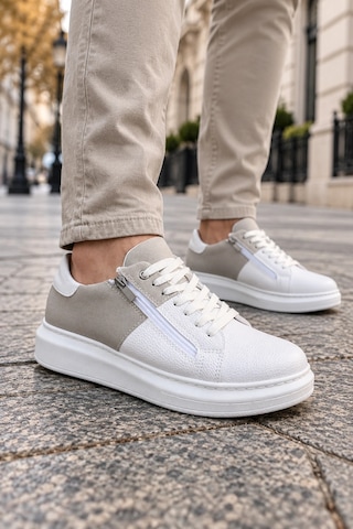 Mevese Roirraw Bağcıklı Ve Fermuarlı Süet Erkek Günlük Sneaker Ayakkabı - Beyaz Gri