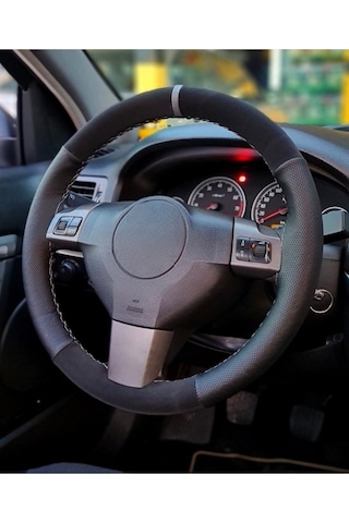 Fiat Egea Uyumlu Dikmeli Direksiyon Kılıfı Noktalı-Alkantara Gri Yüzüklü