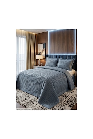 Premium Kabartma Dokulu Royal Model Çift Kişilik Yatak Örtüsü 2 Adet Yastık Kılıfı Dahil 250 X 260 Premium23004 Siyah