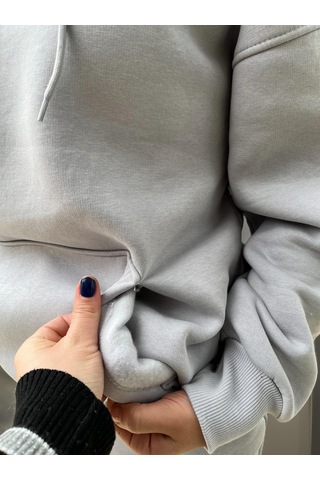 Ceyss Design Unisex Üç İplik Şardonlu Oversize Hoodieli Eşofman Takımı-gri Gri
