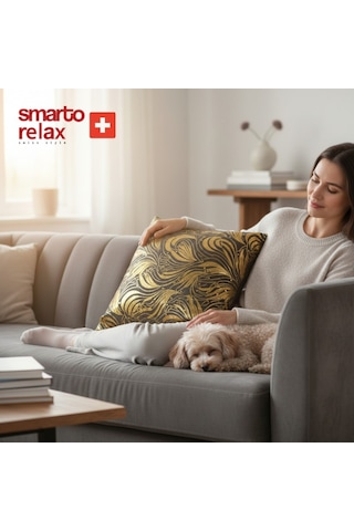 Smarto Relax Dolgulu Kırlent Antibakteriyel Desenli Dekoratif 45x45 Cm Siyah - Altın