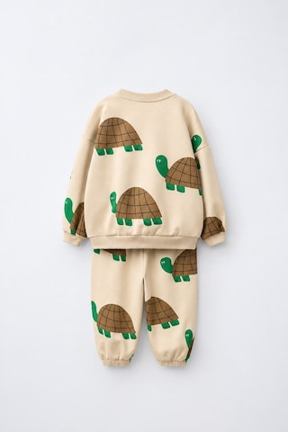 Magu Çocuk Oversize Kaplumbağa Desenli Bej Sweatshirt Ve Eşofman Altı Takımı Çok Renkli