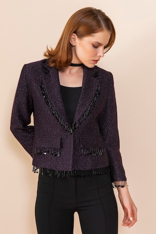 Serpil Exclusive Kadın Püskül Detaylı Kısa Blazer Ceket Mor