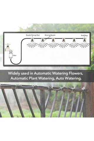 Mufunye 10m Pvc Hortum 10 Adet Buharlayıcı Nozzle Seti Bahçe Sulama Seracılık Soğutma Nemlendirme