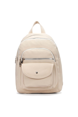Kadın Günlük Çok Bölmeli Sırt Çantası Krem