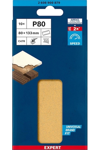 Bosch Expert C470 Zımpara Kağıdı 80x133mm 80 Kum 8 Delik 10lu