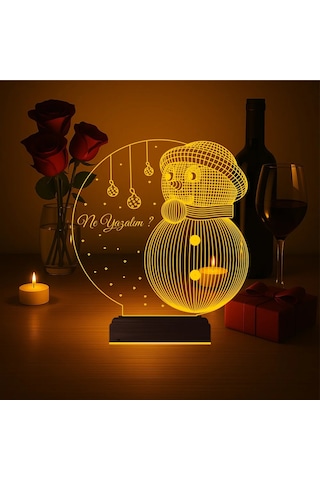 Luvivia Kardan Adam Yılbaşı Hediyesi Kişiye Özel 3d Lamba - Masa Gece Lambası V2
