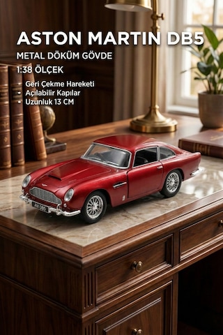 Kırmızı Aston Martin Db5 1:38 Ölçek Metal Çek Bırak Model Araba - Açılabilir Kapılar 13 Cm