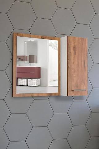 Aynalı Banyo Dolabı 80 Cm Üst Modül Kayın Renk Çok Renkli