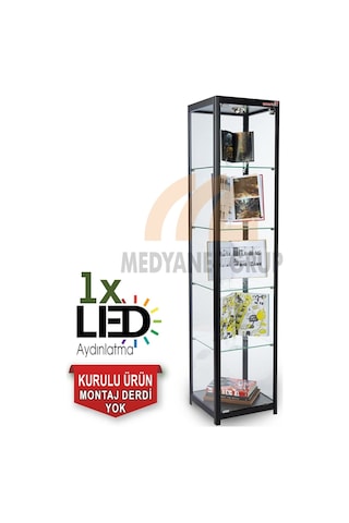Camlı Vitrin - Camlı Dolap - Camlı Koleksiyon Vitrini 180X40X40 Siyah