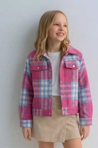Esila Kids Kız Çocuk Kaşe Ceket Ekose Oduncu Gömlek Pembe