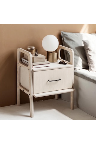 Woodesk Gece, Ahşap, Çekmeceli Komodin, 50x65 Natural Renk