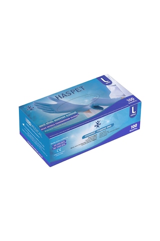 Haspet Nitril Muayene Eldiveni 100'lü L Büyük Boy Mavi