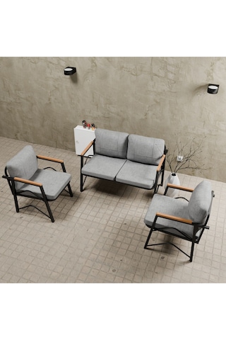 Mb Garden Furnıture Simetri Model, Balkon, Bahçe, Cafe, Metal Koltuk Takımı, Bahçe Takımı , Çay Seti, 2+1+1 Süngerli Açik Gri
