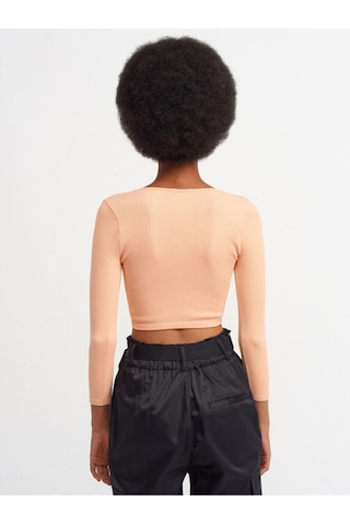 Dilvin 3529 Havuz Yaka Uzun Kollu Crop Top-şeftali-243 Şeftali