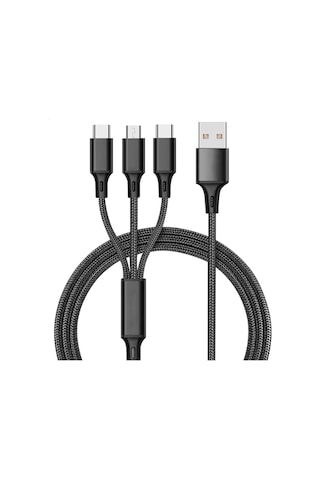 Youmex 1.2m Siyah Nylon Örgülü 3-in-1 Kablosu: Type-c, Micro Usb, İphone Uyumlu 2.4a Hızlı Şarj, Dayanıklı Ve Esnek Tasarım