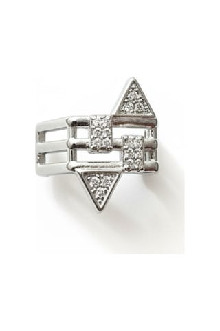 Earcuff Sıkıştırmalı Çelik Kıkırdak Küpe Geometrik Zirkon Taşlı Gümüş Renk