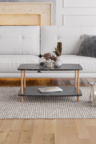 Orta Sehpa Ahşap Ayaklı Sehpa İki Raflı Sehpa-siyah