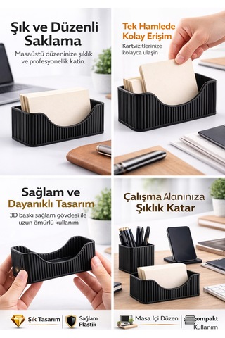 Şık Siyah Kartvizitlik 3d Baskı Masaüstü Kartvizit Tutucu Organizer Ofis & Masa Düzenleyici