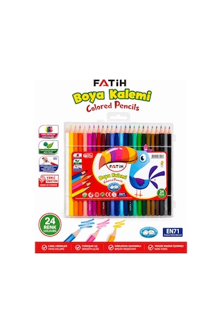 Fatih 24 Renk Kuru Boya Kalemi Plastik Kutulu Canlı Renkler Çok Renkli