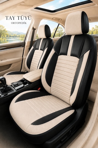 Volvo S60 2013+ Uyumlu İnci Serisi Bej Siyah Oto Koltuk Kılıfı
