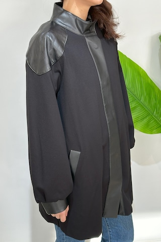 Nuss Çıtçıtlı Deri Detaylı Ceket Kap 6004 Siyah Siyah