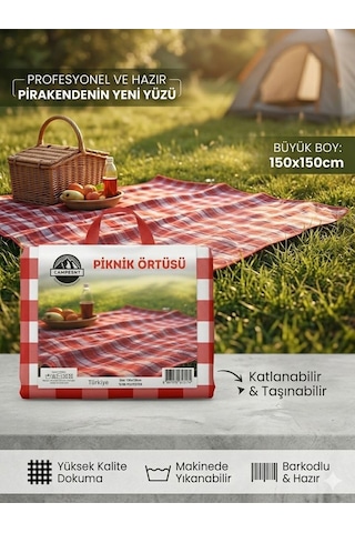 Kendinden Çantalı Katlanabilir Çok Amaçlı Piknik Örtüsü Kamp Matı Su Geçirmez 150 150cm Piknik Seti Kırmızı