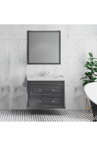Denko Albatros 80 Cm Mdf Gri Banyo Dolabı Takımı Gri