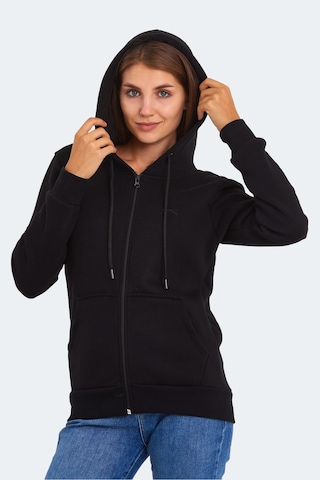 Slazenger Katya Kadın Fermuarlı Kapüşonlu Cepli Siyah Sweatshirt Siyah