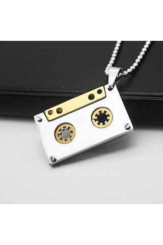 Kaset Kolye Gümüş Gold Paslanmaz Çelik 316l