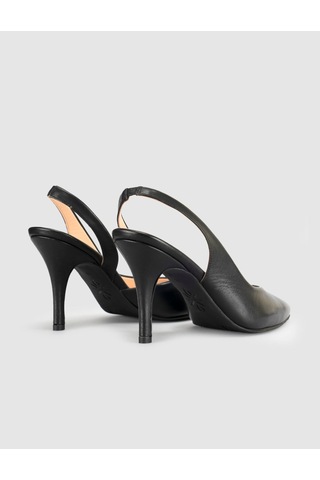 Cabani Siyah Süet Hakiki Deri Slingback Stiletto Kadın Ayakkabı