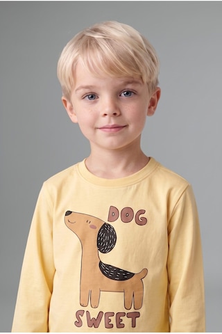 Defacto Baskılı Uzun Kol Üst Çizgili Alt 2li Pijama Takımı Erkek Bebek I1433a526auyl166 Sarı-yl166