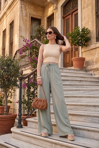 Lela Pamuklu Relaxed Fit Yüksek Bel Geniş Paça Pantolon Bayan Pantolon 668yp5559 Açık Haki