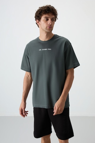 Air Jones Tommy Life Haki Pamuklu Kalın Yüzeyi Dokulu Oversize Fit Baskılı Erkek T-shirt - 88364 Haki