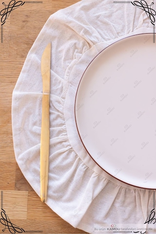 2 Adet - 40x40cm Daire Supla, Fırfırlı Amerikan Servisi, %100 Keten, Şık Tasarım Supla Bej