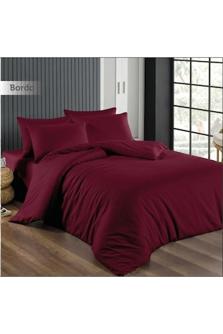 Bordo Saten Nevresim Takımı Bordo