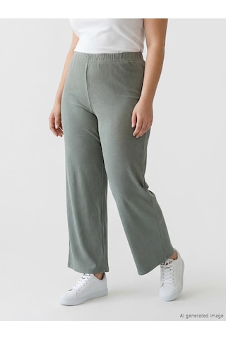 Lcwaıkıkı Classic Haki Beli Lastikli Çizgili Kadın Pantolon