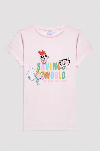 Powerpuff Girs Kız Çocuk Kısa Kollu Pijama Takımı Pudra