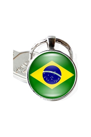 Tamgacrafts Brezilya Brazil Bayrağı Metal Anahtarlık Ülke Temalı Hediyelik Çok Renkli