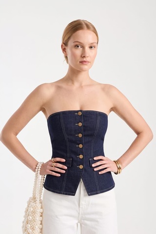 Blue White Kadın Denim Büstiyer Lacivert L