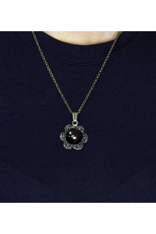 Doğal Taş Oniks Doğal Taşlı Desenli Otantik Kadın Kolye 45 Cm Zincirli Euk18o Siyah