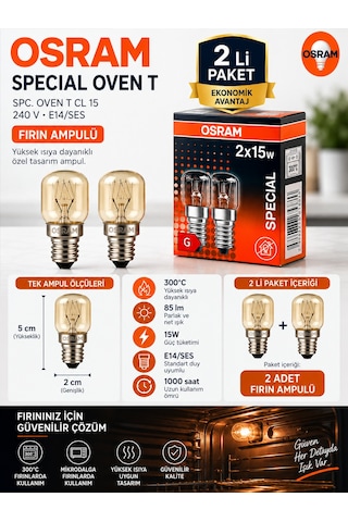 2 Li Paket 15w E14 Fırın Ampulü 300 C Isıya Dayanıklı Sarı Işık