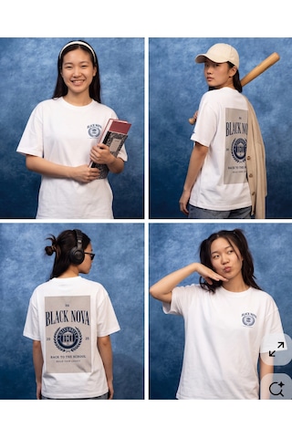 Black Nova Oversize Baskılı Unisex Tişört The Academy Beyaz