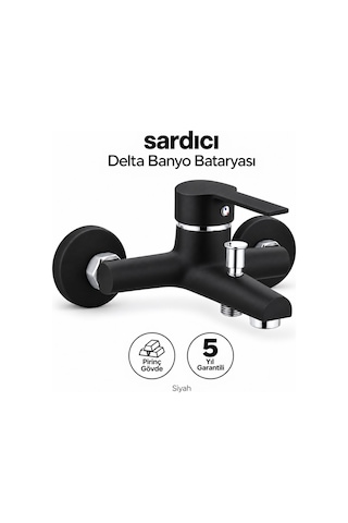Sardıcı Delta Siyah Pirinç Banyo Bataryası Dirsek Rozet Dahil