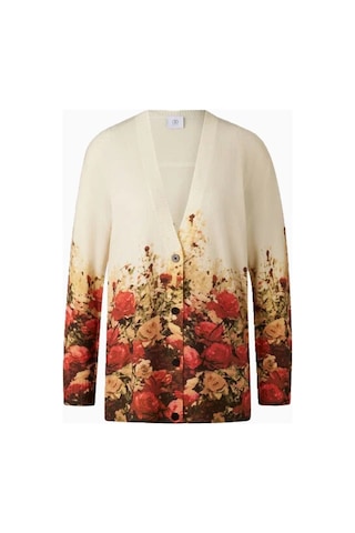 Bogner Heidi Yün Karışımlı Floral Tasarım Lüks Kadın Hırka Bej-kırmızı