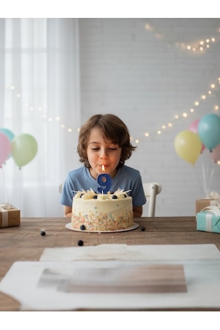 Lacivert Simli Pasta Mumu Doğum Günü Mum 9 Yaş