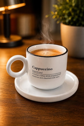 Kulplu Cappuccino Kahve Bardağı Ve Tabak Seti Modern Tasarım Seramik Kahve Kupası Kahve Sunum Seti Beyaz
