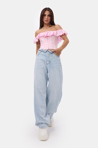 it's basic Kadın 4s6-3 Straight Fit Kemer Detaylı Özel Tasarım Denim Jean Buz Mavi